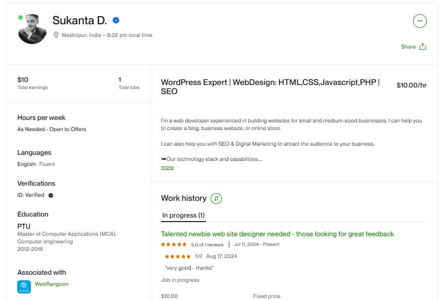 Sukanta Das Upwork Profile